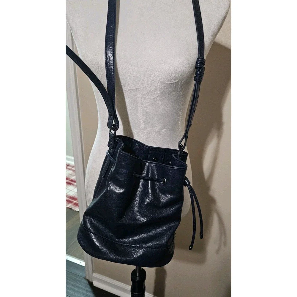 Pixie Mood Bag Textured orcrinkled vegan leather navy cord adjustable shoulder